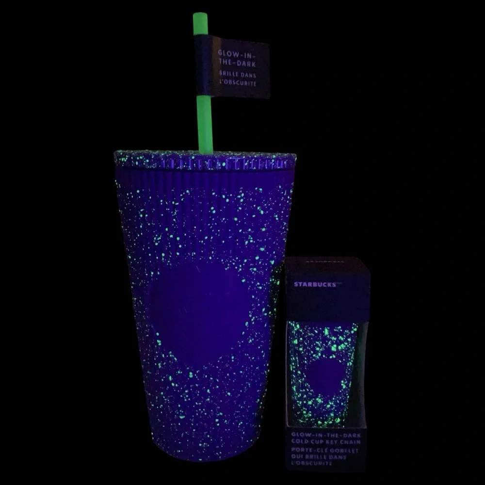 Starbucks Tumbler + Keychain 2024 Fall Halloween Pleated Glow in Dark 16oz Cup